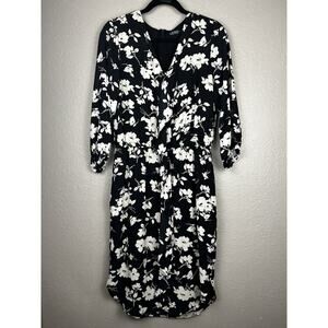 Lauren Ralph Lauren Black White Floral Flowy Dress Chiffon Lined Size 6